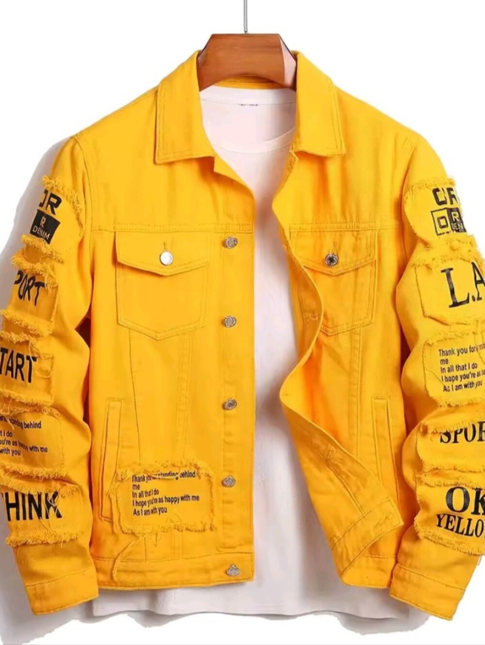 Men's Y2K Denim Jacket Jeans Clothing Patches Windbreaker Cotton Stretchy Trucke